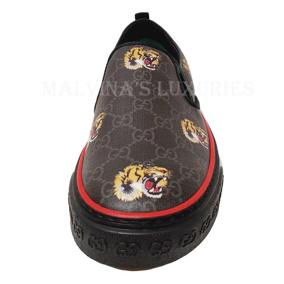 GUCCI SHOES MENS 1977 TENNIS SLIP ON SNEAKERS GG SUPREME TIGER - Picture 7 of 16